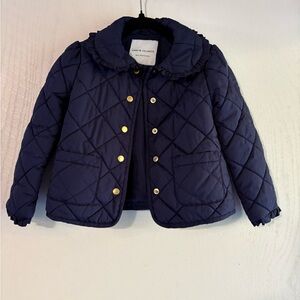 Janie and Jack Navy Quilted Ruffle-Collar Puffer Jacket